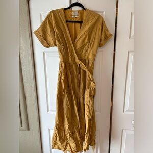 Gold linen blend dress.